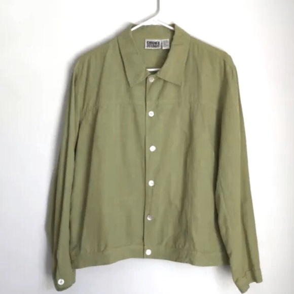 Chicos Design sumptuous avocado green green silk and linen jacket XL - Picture 1 of 5